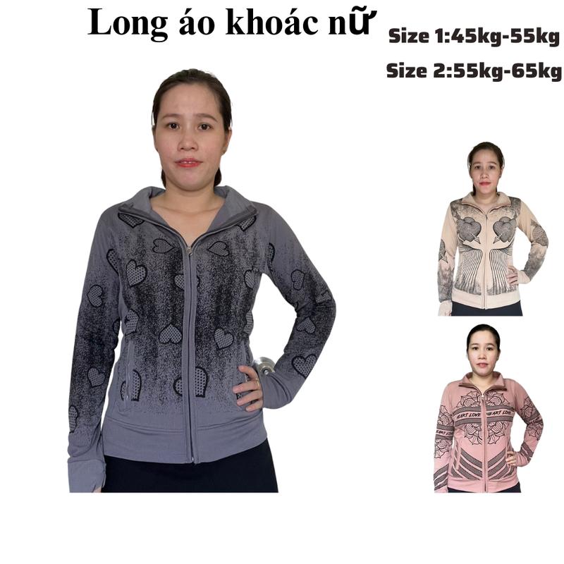 Áo khoác cổ nữ mặc choàng chống nắng 4 túi với khóa kéo vải tăm gân đẹp Top thời Trang Phục Sport Fish Jacket Women Voi Kem Nhung 3