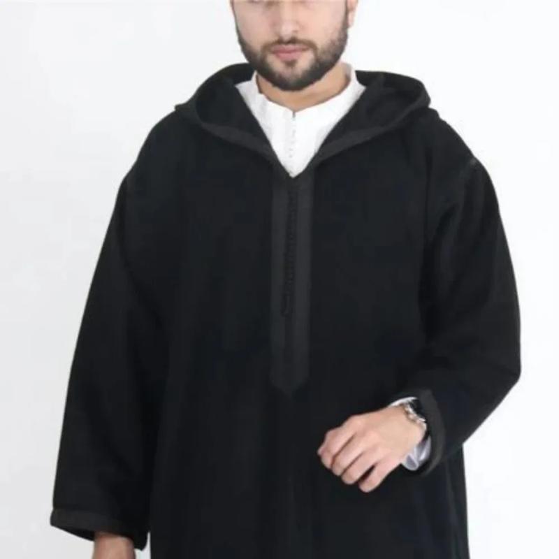 Product Introduction of 2024 Men's Muslim Thobe Middle East Jubba Thobe Long Sleeves Islamic Robe Men Muslim Dress Saudi Arabic Hooded Thobe Abaya Male 3