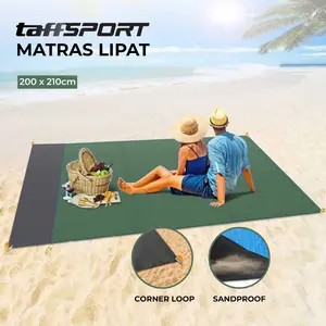 TaffSPORT Matras Lipat Camping Piknik 200x210cm FS-008 - Tahan Pasir & Mudah Dilipat - Dengan Tas & Pasak - Sandproof & Corner Loop