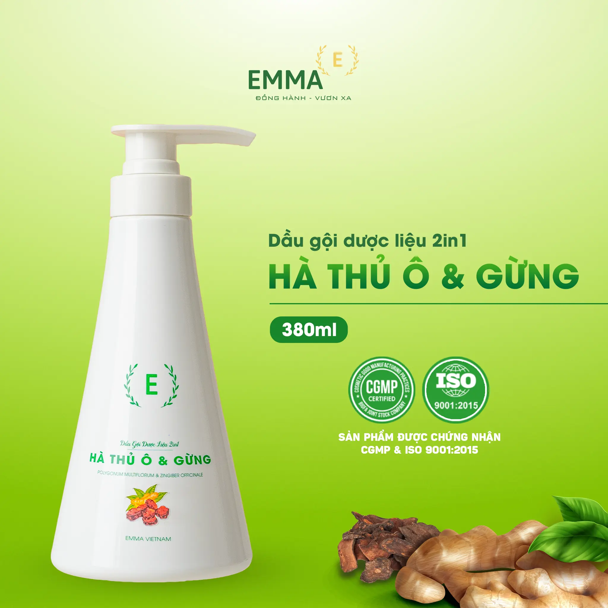 Tặng lược massage- Dầu Gội Hà Thủ Ô Phục Hồi Tóc EMMA 380ml