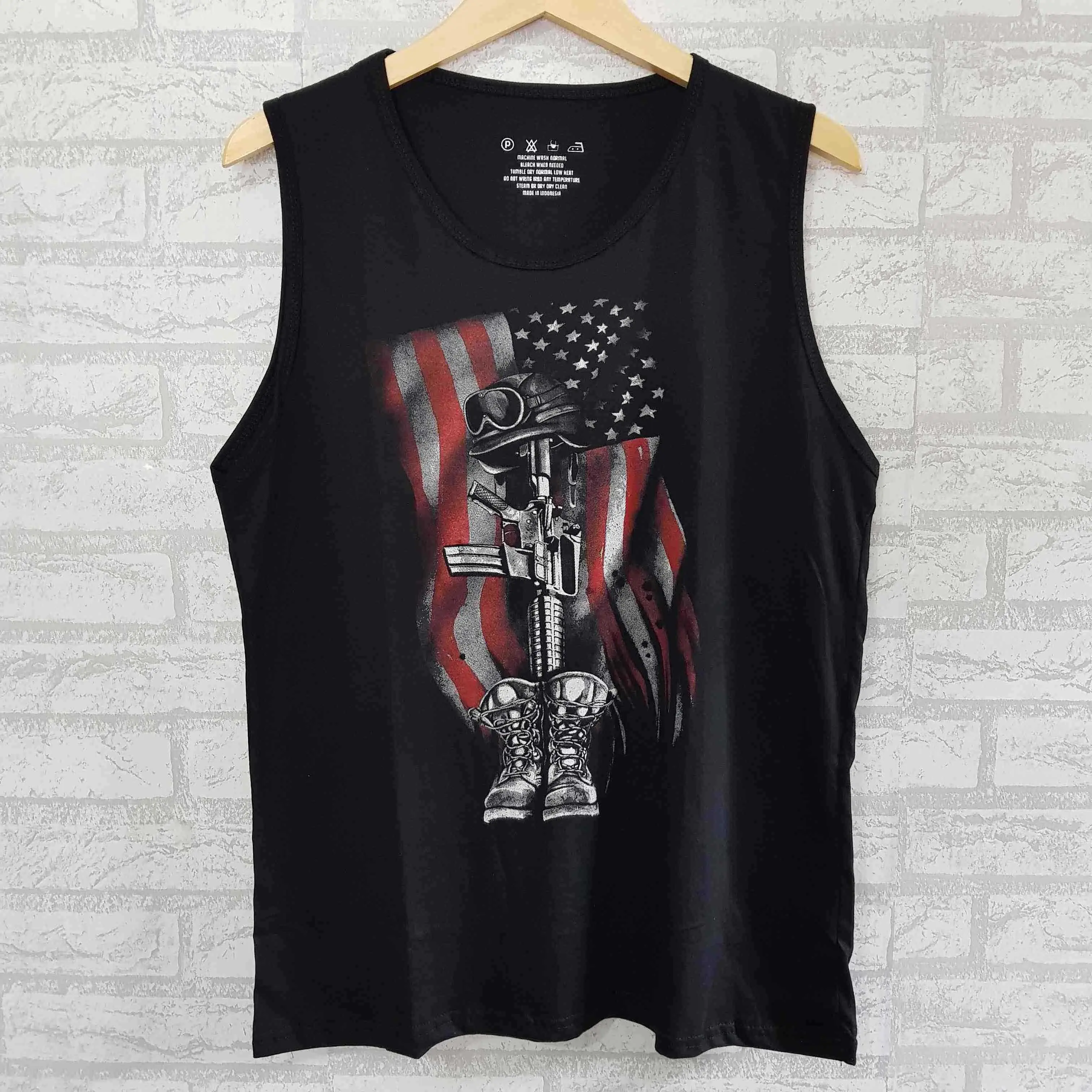 ShopAoi Singlet / Kaos tanpa lengan / Kaos Dalam / T-shirt Distro / Singlet Army Flag Pria Murah Santai Hitam Motif Dewasa