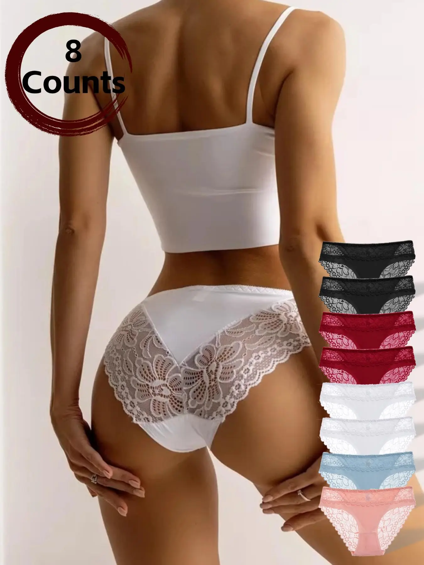 Women's Solid Color Lace Trim Panty, Soft Comfy Breathable Knicker for Daily Wear, Ladies Underwear for All Seasons