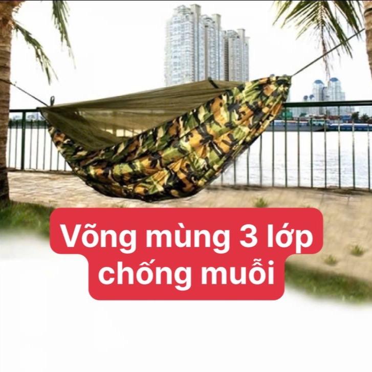Võng mùng du lịch 3 lớp chống muỗi + tặng 4m dây giăng mùng camping
