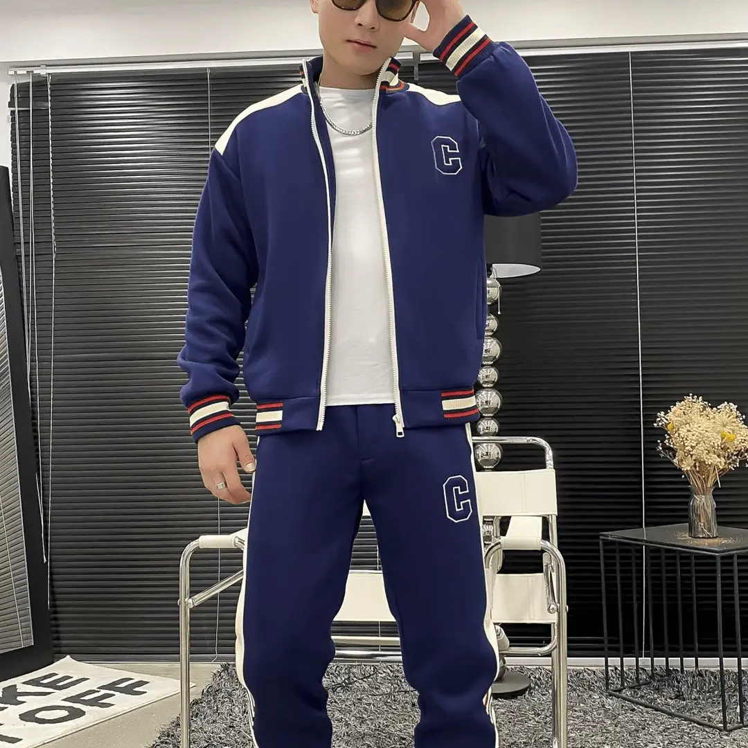 Bộ quần áo thu đông nam,Bộ nỉ nam,Bộ thể thao nam thu đông thêu logo chữ C phong cách Hàn Quốc Menswear Polo
