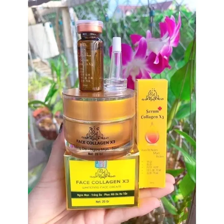 Combo Kem dưỡng trắng da Face Collagen X3 và Serum Collagen X3 mỹ phẩm Đông Anh