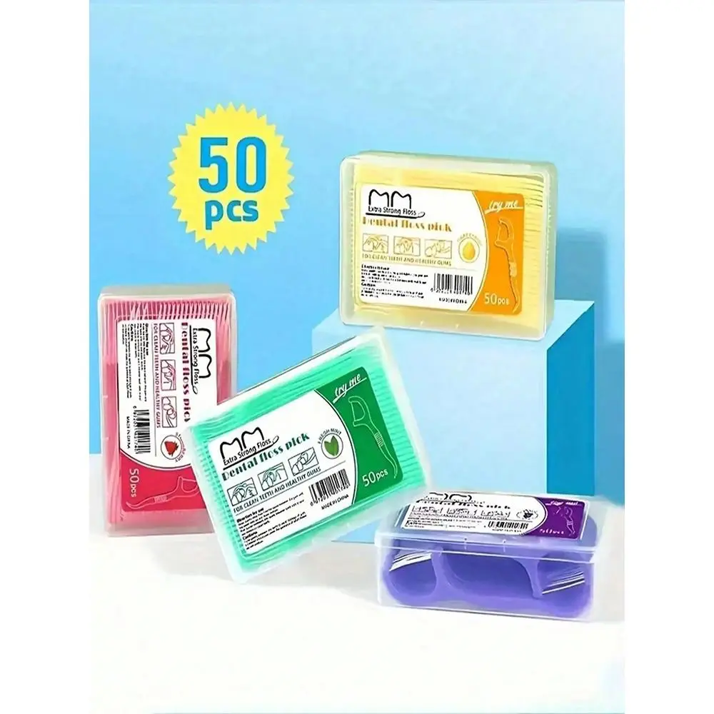 Chỉ nha khoa siêu mịn, 50 que mỗi hộp, có hương vị trái cây và bạc hà, chỉ nha khoa có độ bền cao, sợi tròn, hộp chỉ  nha