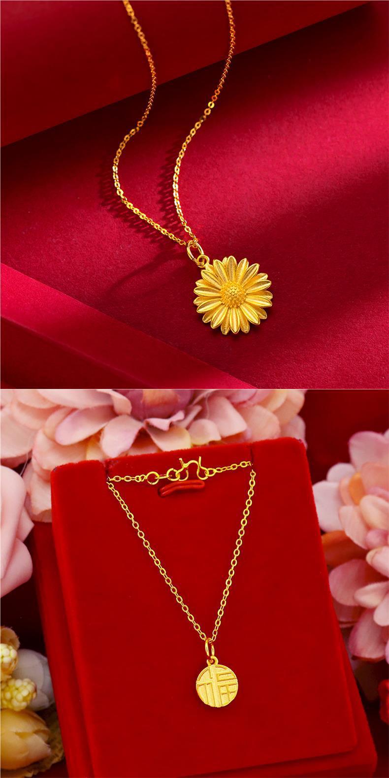 Product Introduction of SOURCE Vietnam Alluvial Gold Necklace Women 999 Pure Gold 18K Gold Plated Bow Flower Pendant Clavicle Chain Gold Plated 9