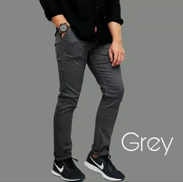 CHINO PANJANG PRIA SLIMFIT ABU GREY Katun Celana Combed Hitam Nyaman Stretch Tebal 0