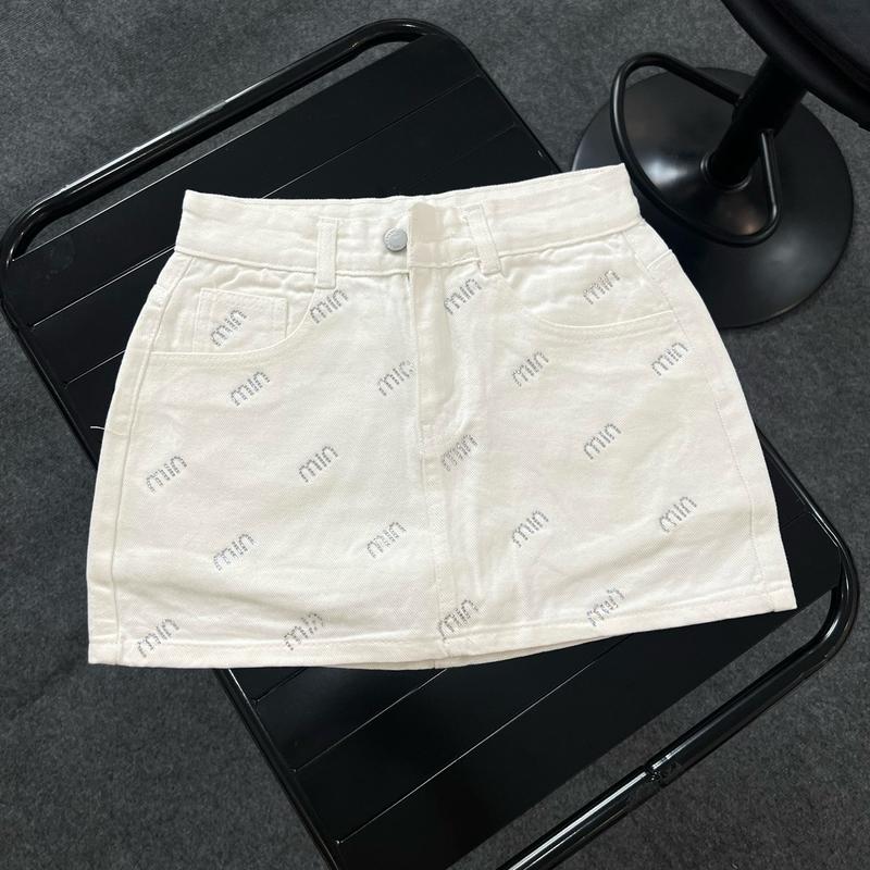 D1 Chân Váy Chữ A Jean Nữ Ép Đá , Lưng Cao , 6 màu ,  Women Khuy Voan Cotton Trắng vay  hot