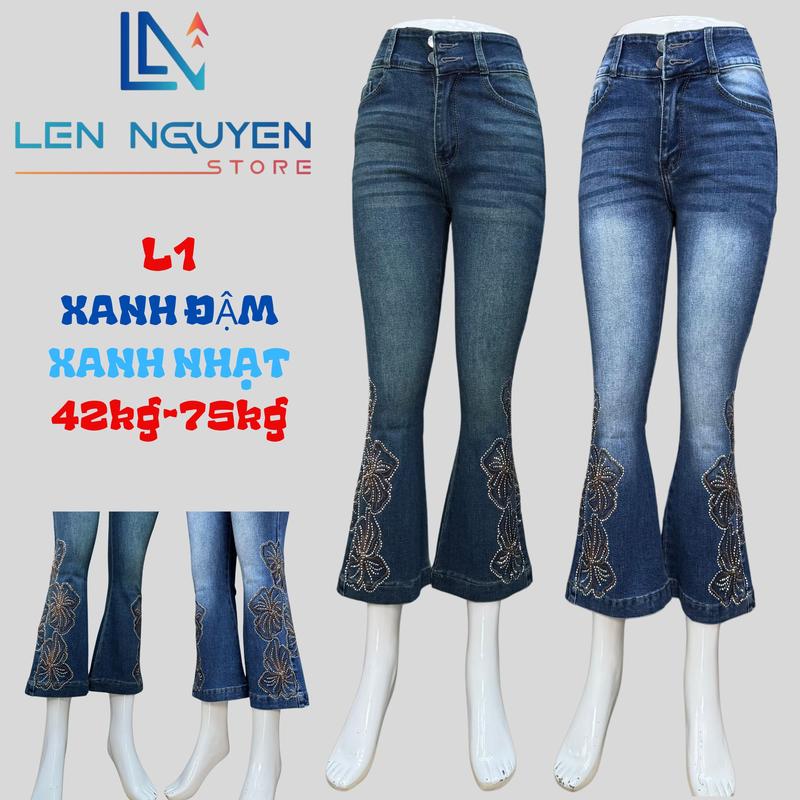 L1 [ Len Nguyen Store ] Quần Jean (Bò) Nữ Loe Lững , Lưng Cao 2 Nút, Dài 90-92cm, Màu Xám, Xanh, Size 42kg-75kg, Thiết Kế, Co Giãn, Mền Mịn, Bigsize, Hotgirl, Skinny, Ống Ôm, Mang Phong Cách Năng Động, Trẻ Trung, Tự Tin, Dễ Phối Đồ. Women Pants Denim