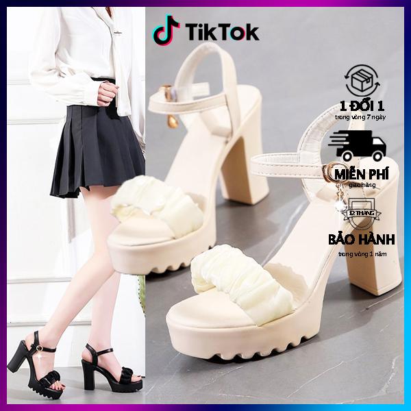 Giày Cao Gót Nữ Đế Vuông Siêu Nhẹ Quai Vải Nhún Nữ Tính - CG55