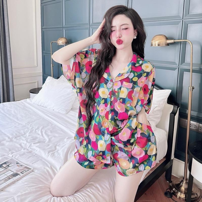 Bộ đồ ngủ WOMEN nữ lụa Latin cổ chữ Y mềm mại thoáng mát mỏng nhẹ thoải mái -- VN240716 7