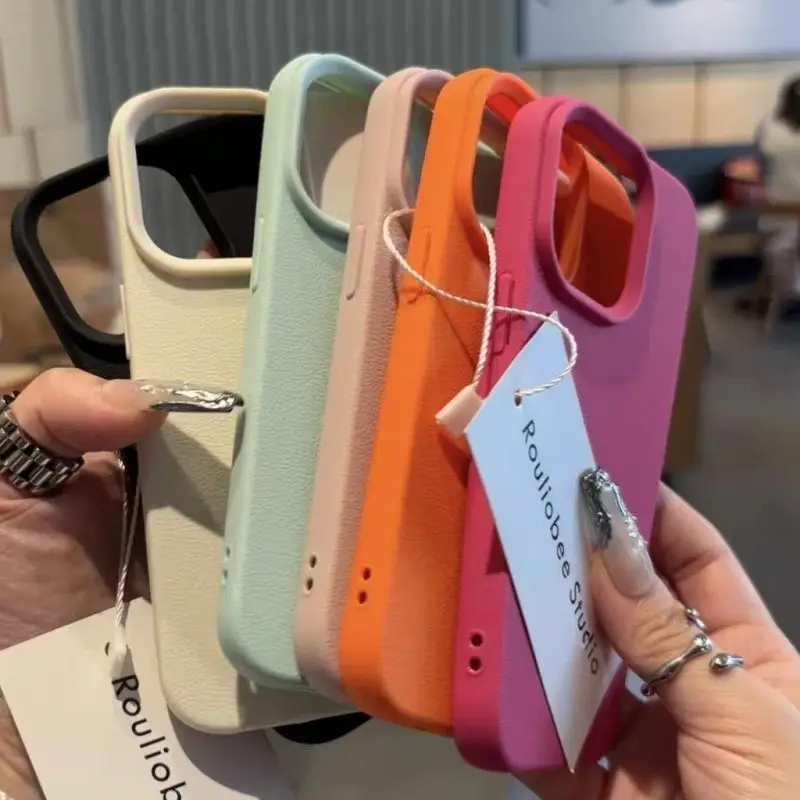 Ốp Mềm, Họa Tiết Vải quả vải Đơn Giản Và Phong Cách, Màu Trơn Cho iPhone 11 12 13 14 15 16 Pro Max, Ốp Lưng