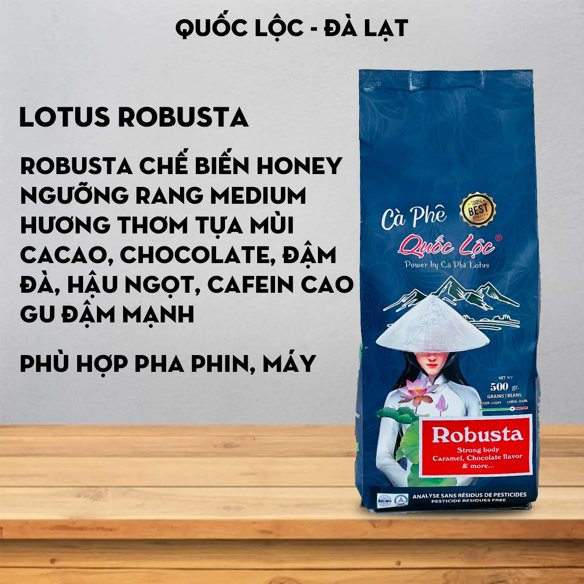 Cà phê Lotus Robusta chế biến Honey - Gói 500gr - Cafe, Coffee