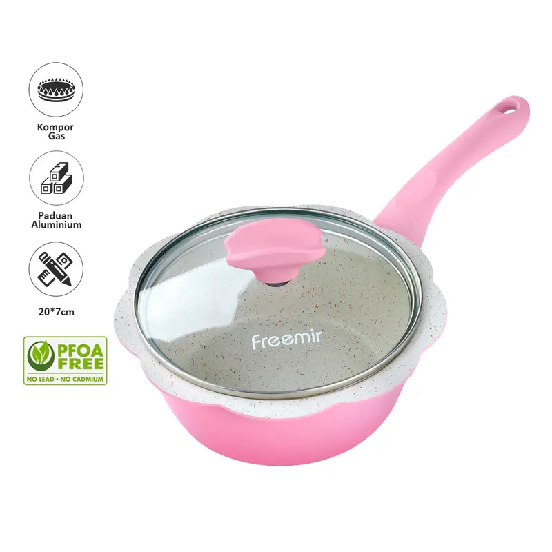 [freemir] Panci Susu MPASI Anti Lengket Bunga Tutup Kaca Gagang Bakelite Anti Panas Kitchenware 1
