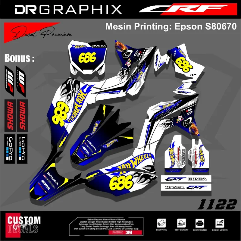 DECAL VARIASI HONDA CRF 150 L HOTWHEELS STYLE / STICKER LIST MOTOR CRF 150 L HOTWHEELS STYLE 2