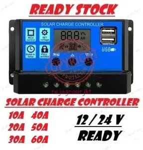 Solar Charge Controller 10A 20A 30A 40A 50A 60A Cell PWM Pengisi Daya Surya 12V 24V