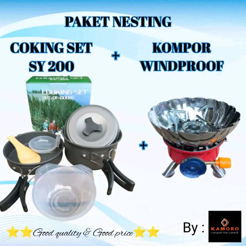 Paket cooking set sy 200 plus kompor windproof merk kovar original gas 0