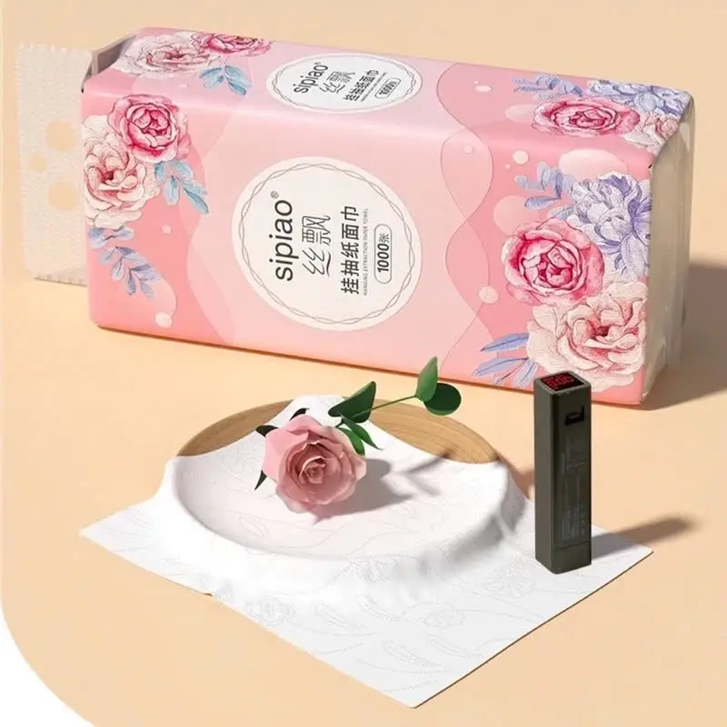 Thùng 10 Bịch Giấy Treo Đa Năng SIPIAO Hoa Hồng, Khăn Rút Treo Trường, mỗi bịch 1000 tờ dai mềm từ bột tre. 1