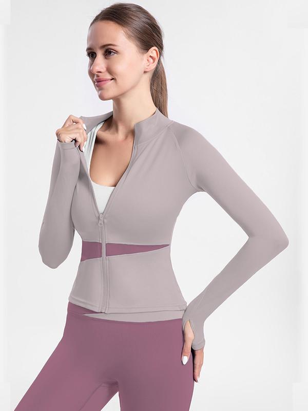 Women's Colorblock Zip Up Raglan Sleeve Sports Jacket, Quick Drying Breathable Stand Collar Sports Outerwear For Gym Workout Running, Ladies Sportswear Clothing For Spring & Fall 7