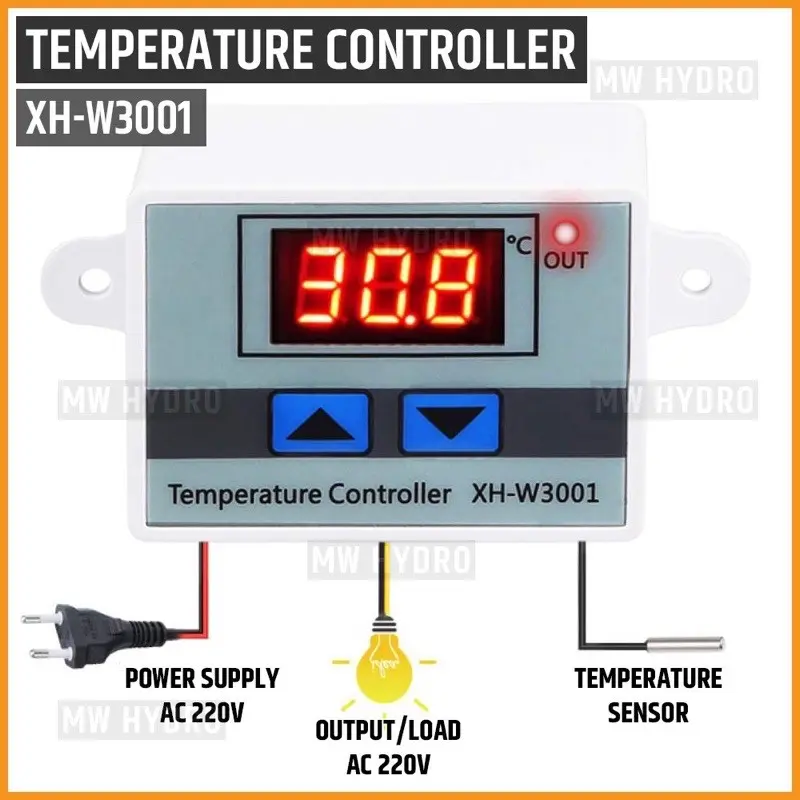 Thermostat Digital AC 12V 220V XH W3001 Termostat Alat Pengatur Suhu Panas Dingin Mesin Tetas 110V 2
