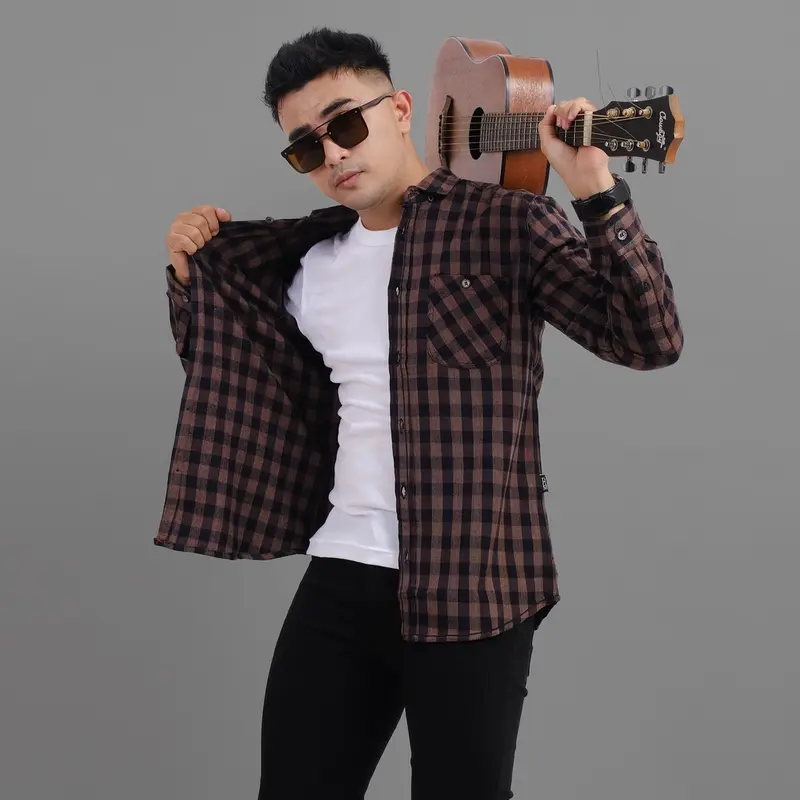 Dgm kemeja flanel pria lengan panjang casual 1551 0