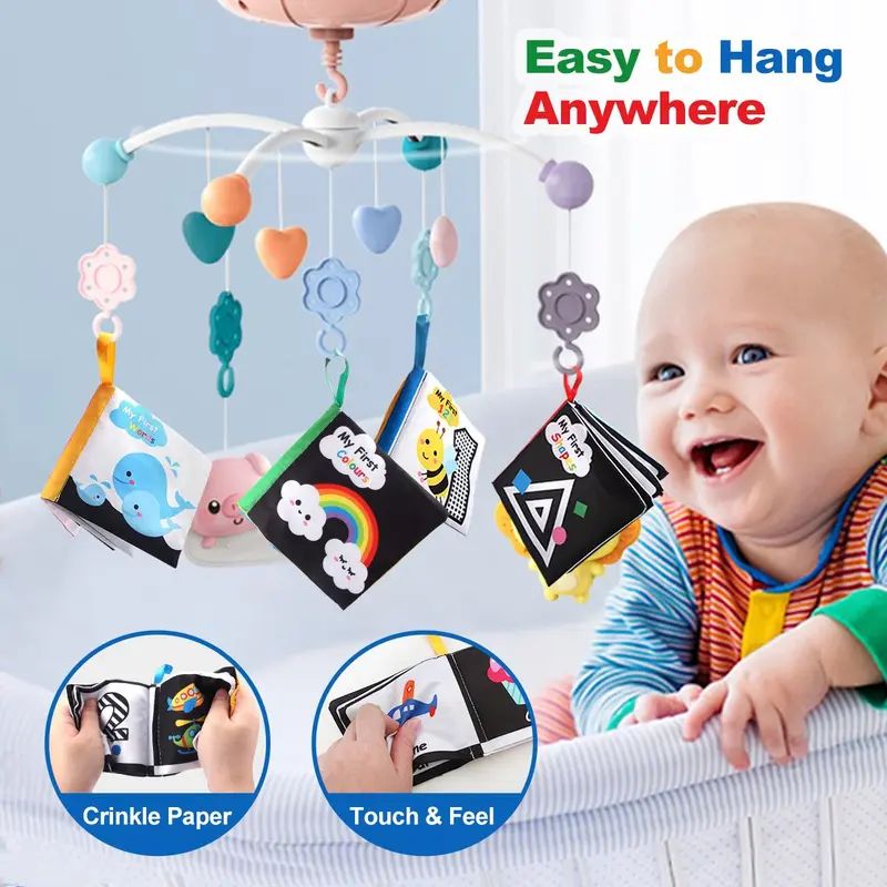 Baby Early Education Cloth Book, Soft Baby Books, Tear-proof Crinkle Cloth Books for Newborn Infant Babies, Animals Numbers Shapes Learning Book 1