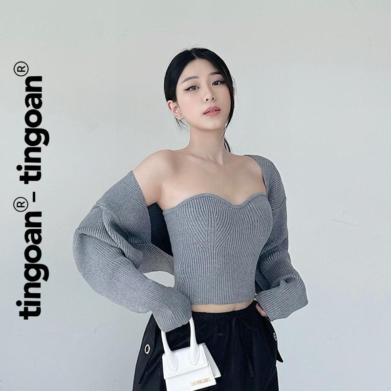 TINGOAN - Áo len xù cardigan croptop tặng kèm quây len xám nhạt WAY 2 SEXY SET GR PHIÊN BẢN MỚI NHẤT T6 2024