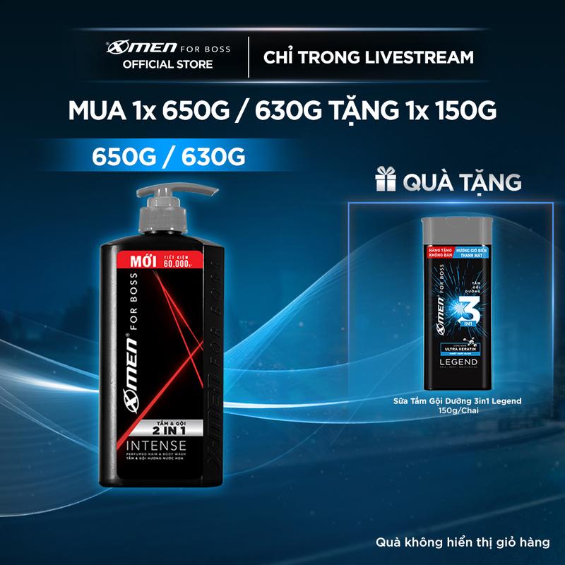 [COMBO MUA 1 TẶNG 1] Combo Sữa Tắm gội Xmen for Boss 2in1 Intense 650g/3in1 Legend 630g + Tặng Sữa Tắm gội dưỡng 3in1 Legend 150g/ Dầu gội Legend 150g