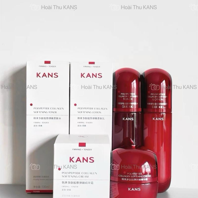 Combo 3 Bước Dưỡng Bộ KANS Đỏ Collagen Dưỡng Ẩm - Căng Bóng Mềm Mịn & Ngừa Lão Hoá Da: Toner Lotion Kem Dưỡng