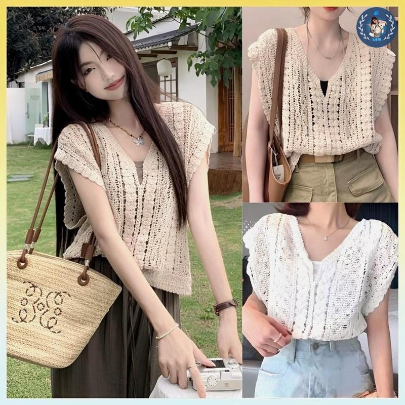 [A298] Áo LƯỚI len nữ dệt kim CỔ V THUYỀN tay cánh dơi thời trang Quảng Châu mùa hè đi biển - L2M ( Top Nhung Women ) 【 hoa hồng  