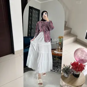 Haseena Rok Polos Susun Alifha Women Skirt Susun Empat Ruffle | Bawahan Wanita Muslim Style A Line Standart Jumbo Panjang
