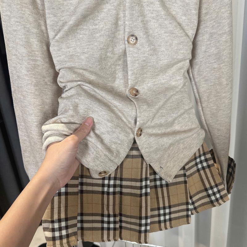 Bộ Set Áo Len Candigan Lông Thỏ Phối Chân Váy Kẻ Caro Cho Nữ - Women Top setvayda đồ  bay set  váy set đồ đi đà lạt boni 4