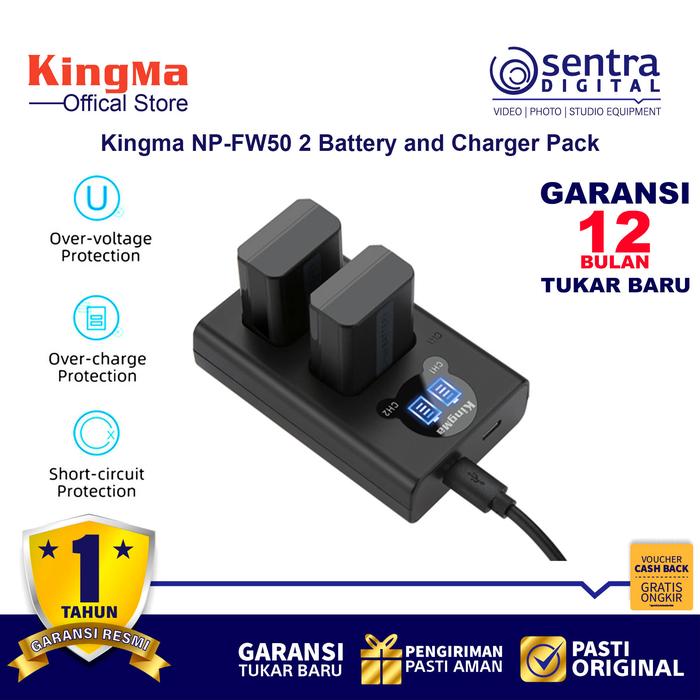 Gambar Kingma NP-FW50 for A6000 A6400 A7 II Paket 2 Battery 1 Dual Charger dari Sentra Digital Kota Surabaya Tokopedia