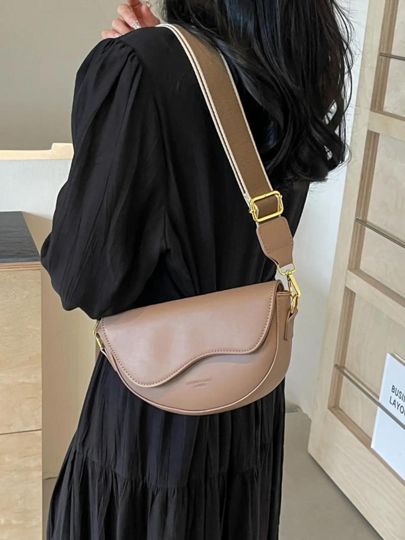 Product Introduction of Women's Fashion Solid Color Saddle Bag, Elegant PU Leather Back To School Crossbody Bag for Daily Use, Casual Trendy Versatile Commuting Bag for Women & Girls, Airport Outfits 2024 9