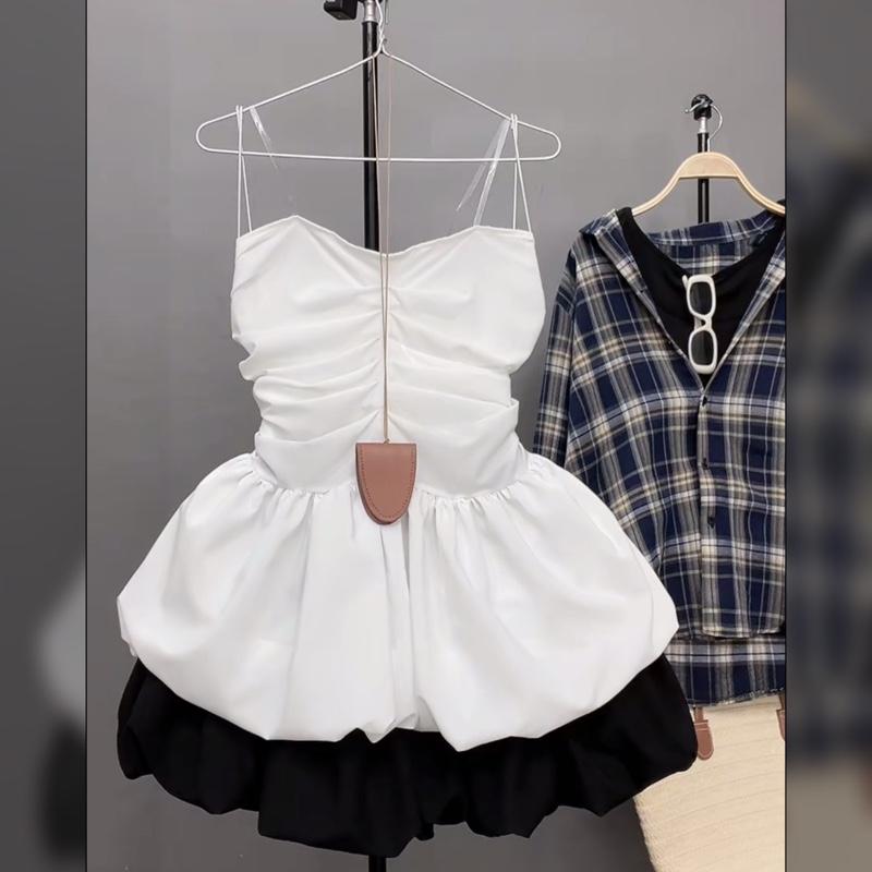 Sét áo dây cúp ngực dáng bí (không có mút) kèm váy bí (có bán lẻ) thiết kế mùa hè năng động cho nữ Đậu bigsize (A186, cv413)