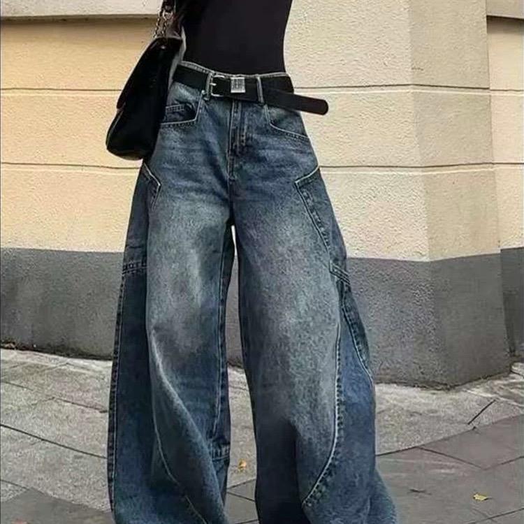 Quần Jean nam nữ BAGGY PHỐI CHÉO KHÓA KHUY dáng suông lưng cao quần ống rộng chất bò form rộng