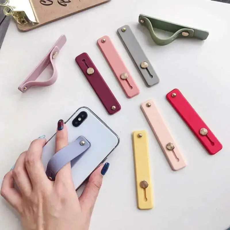 Wrist Hand Band Finger Grip Mobile Stand Push Pull Universal Plain Color Phone Socket Holder for iPhone Xiaomi