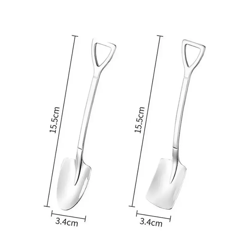 Thìa hình dạng xẻng bằng thép không gỉ, bộ 4 / 1 cái, thích hợp cho cà phê, dưa hấu, kem, món tráng miệng và trà, đầu nhọn, bộ Đồ Ăn nhà bếp 8