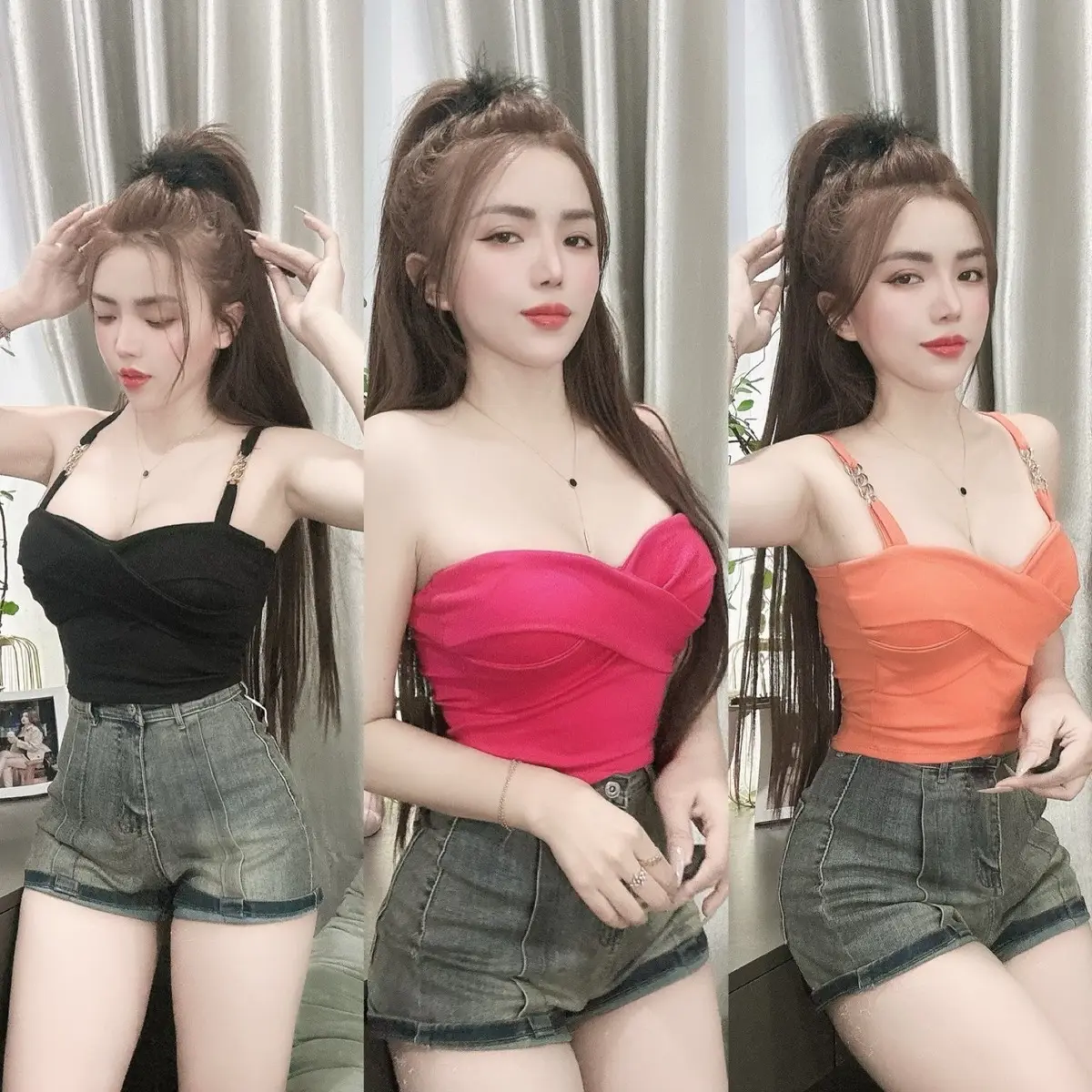 Áo hai dây bạ vàng trên vai có xoắn  trước  ( kèm mút)