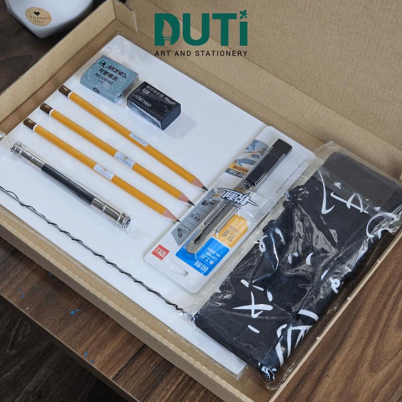 Combo vẽ phác thảo luyện thi đầy đủ 9 phụ kiện kèm túi vải canvas đựng hoạ cụ Hàng chất lượng - Họa Cụ DUTi