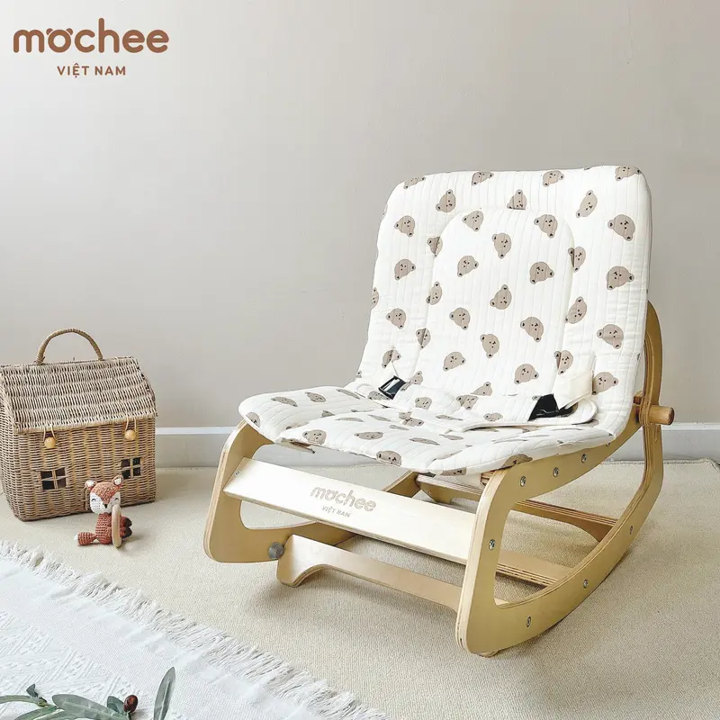 Mochee Ghế gỗ bập bênh đa năng 4 chế độ dùng cho bé từ 0 - 6 tuổi 0