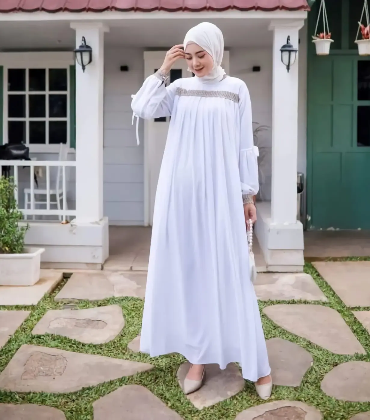 Gamis Putih Jumbo Model Terbaru Dress Audrey SIZE M-L-XL-XXL-XXXL / Gamis Wanita Simpel / Dress Remaja Kekinian /Fashion Muslim 2025 / Gamis Pengajian /dress Kondangan / Bahan Shakila Premium  syari  simple  mewah