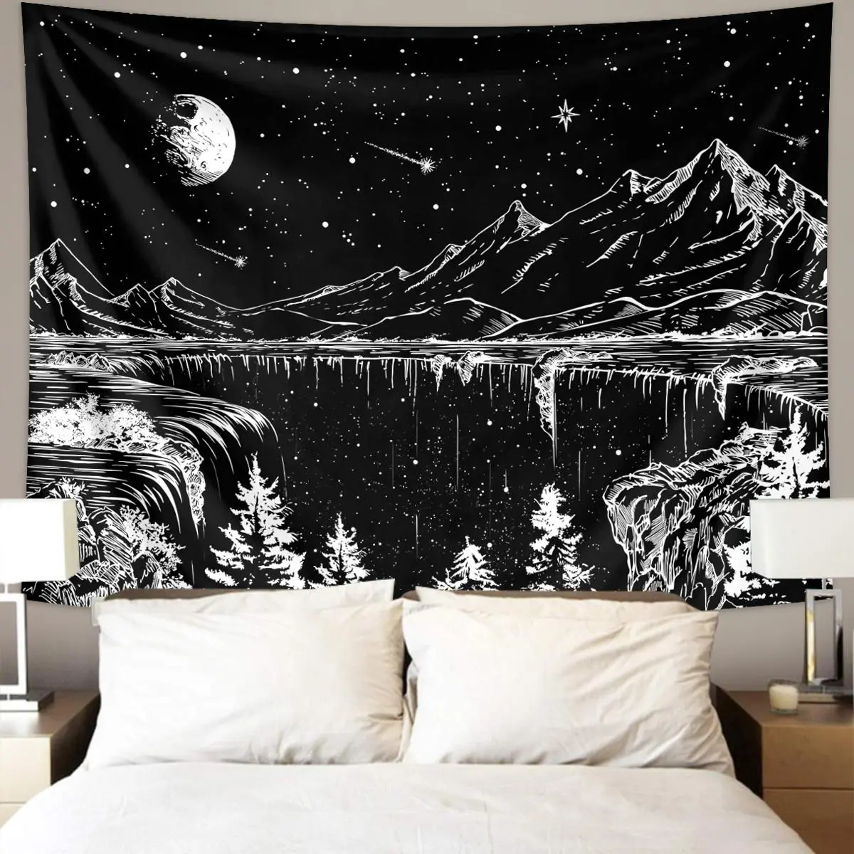 Abstract Starry Night Mountain Landscape Pattern Tapestry, 1 Count Wall Hanging Tapestry for Living Room Bedroom Decor, Creative Home Decoration