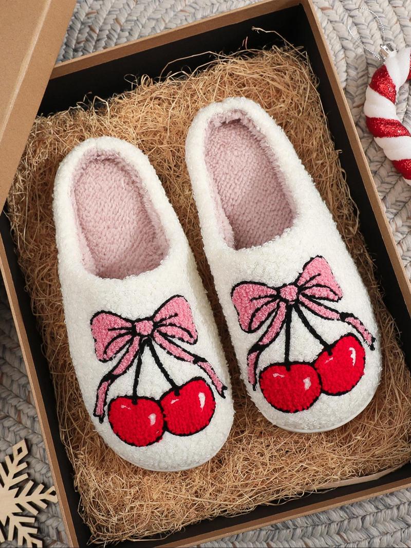 Product Introduction of Women's Cute Bowknot Design Plush Slippers, Casual Soft Comfortable Home Slippers, Warm Slippers for Indoor & Outdoor Use for Fall & Winter 12