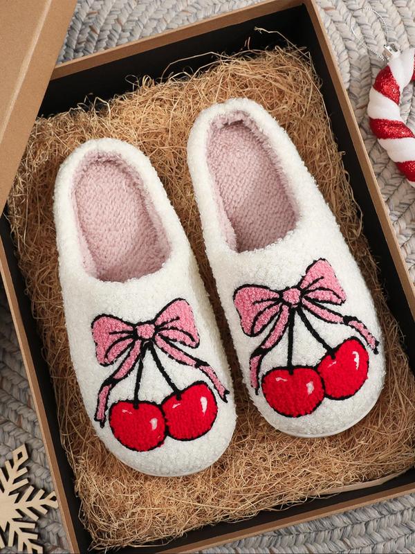 Women's Cute Bowknot Design Plush Slippers, Casual Soft Comfortable Home Slippers, Warm Slippers for Indoor & Outdoor Use for Fall & Winter 6
