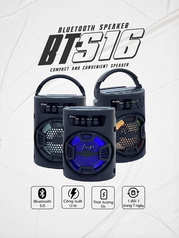 Loa Bluetooth có quay xách có giá đỡ điện thoại có cổng aux kết nối tivi máy tính,BT-S16-BLACK Thiết kế tiện lợi
