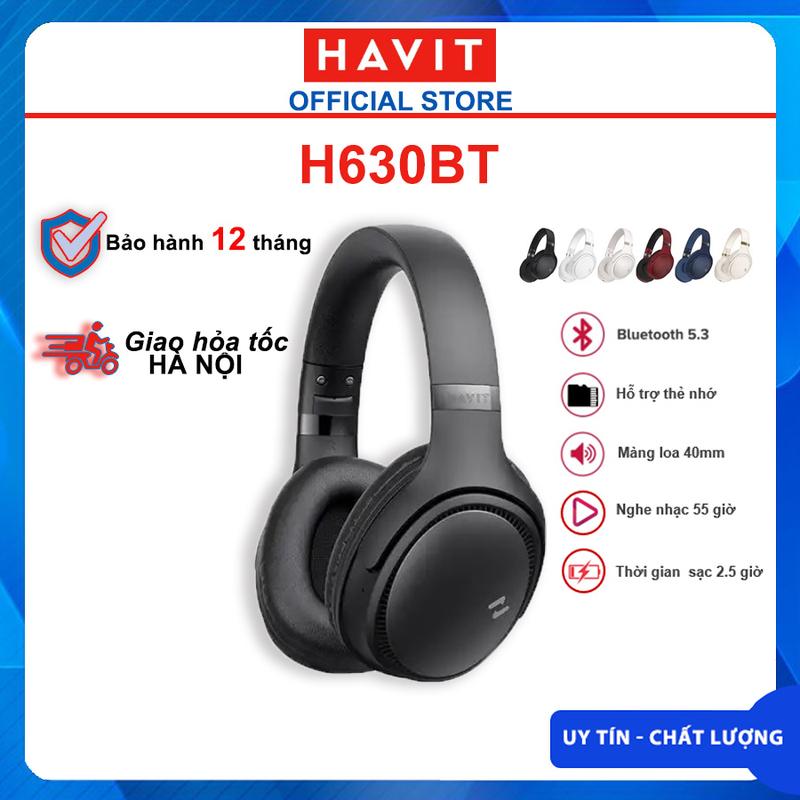 Tai Nghe Bluetooth Headphone HAVIT H630BT, Driver 40mm, BT 5.3, Gập Tiện Lợi, Nghe Đến 55H, có hỗ trợ gắn thẻ nhớ