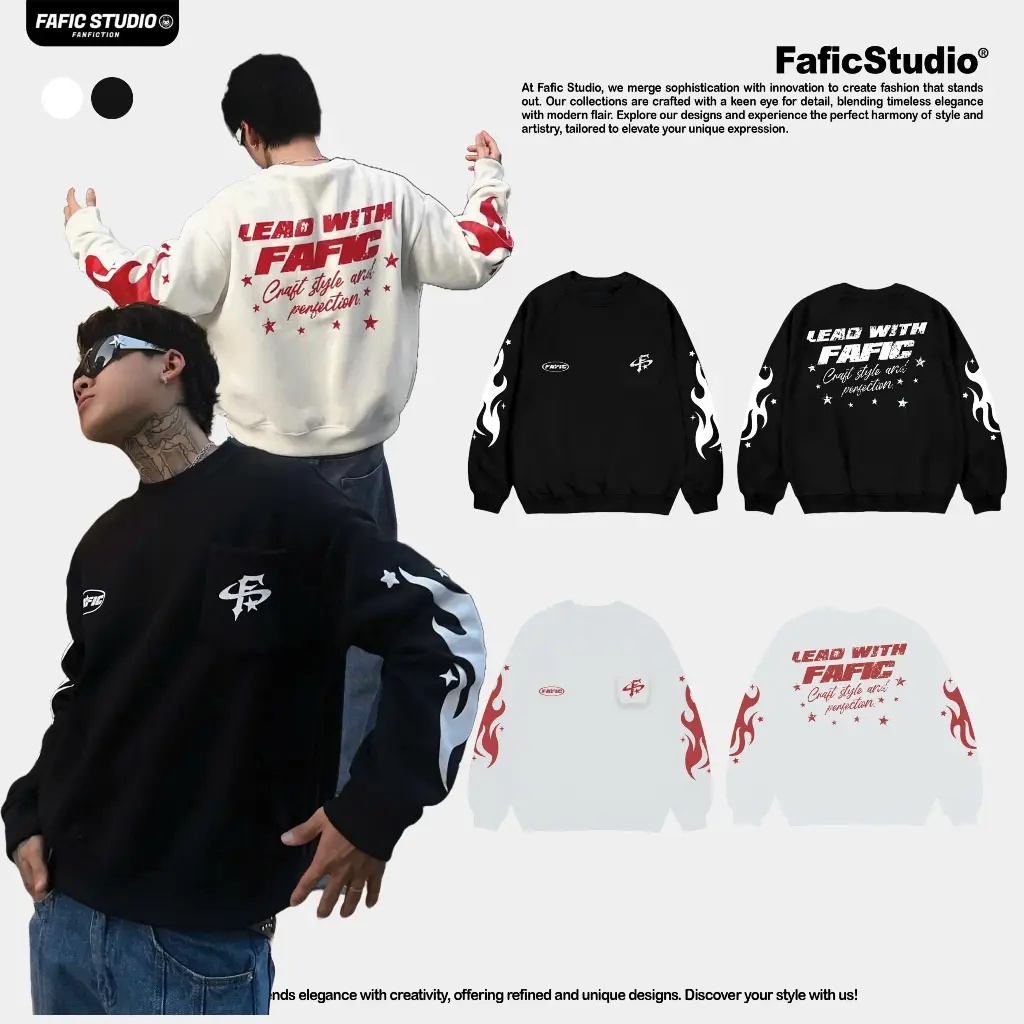 Áo sweater Hình in nổi LEAD  FAFIC Studio Nam Menswear hình in có túi chất nỉ bông 380gsm dáng rộng boxy