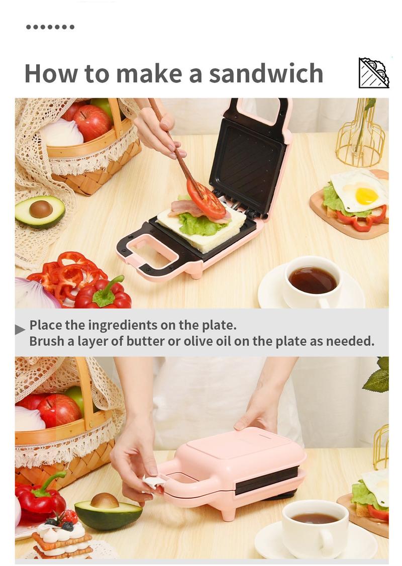Product Introduction of Sandwich Maker Panini Waffle Breakfast Bread Crepe Portable Household Small Baking Machine 30